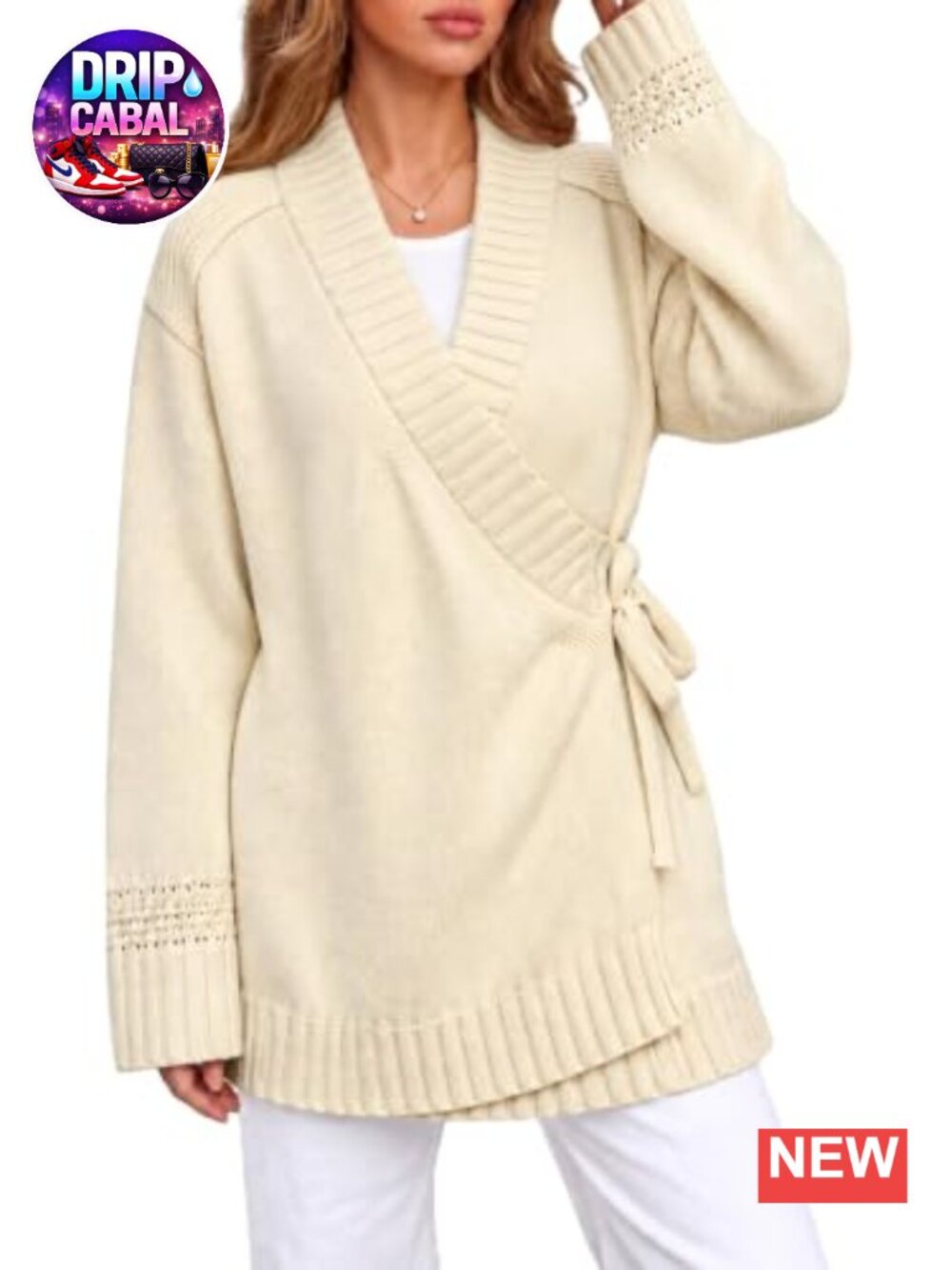 Womens V Neck Wrap Sweater Chunky Knit Tie Front Cardigan